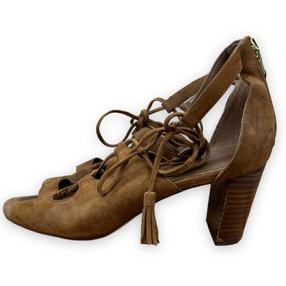 Lauren Ralph Lauren Sandals Womens 8.5 Brown Hasel Suede Strappy Gladiator‎ Heel - Picture 1 of 14
